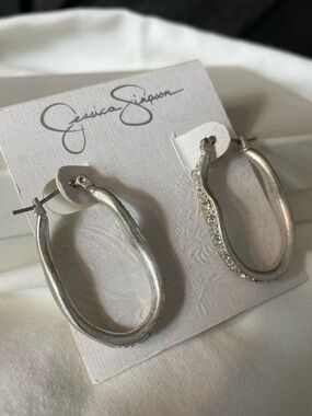 Jessica Simpson Silver Hoop Earrings with Crystal Accent